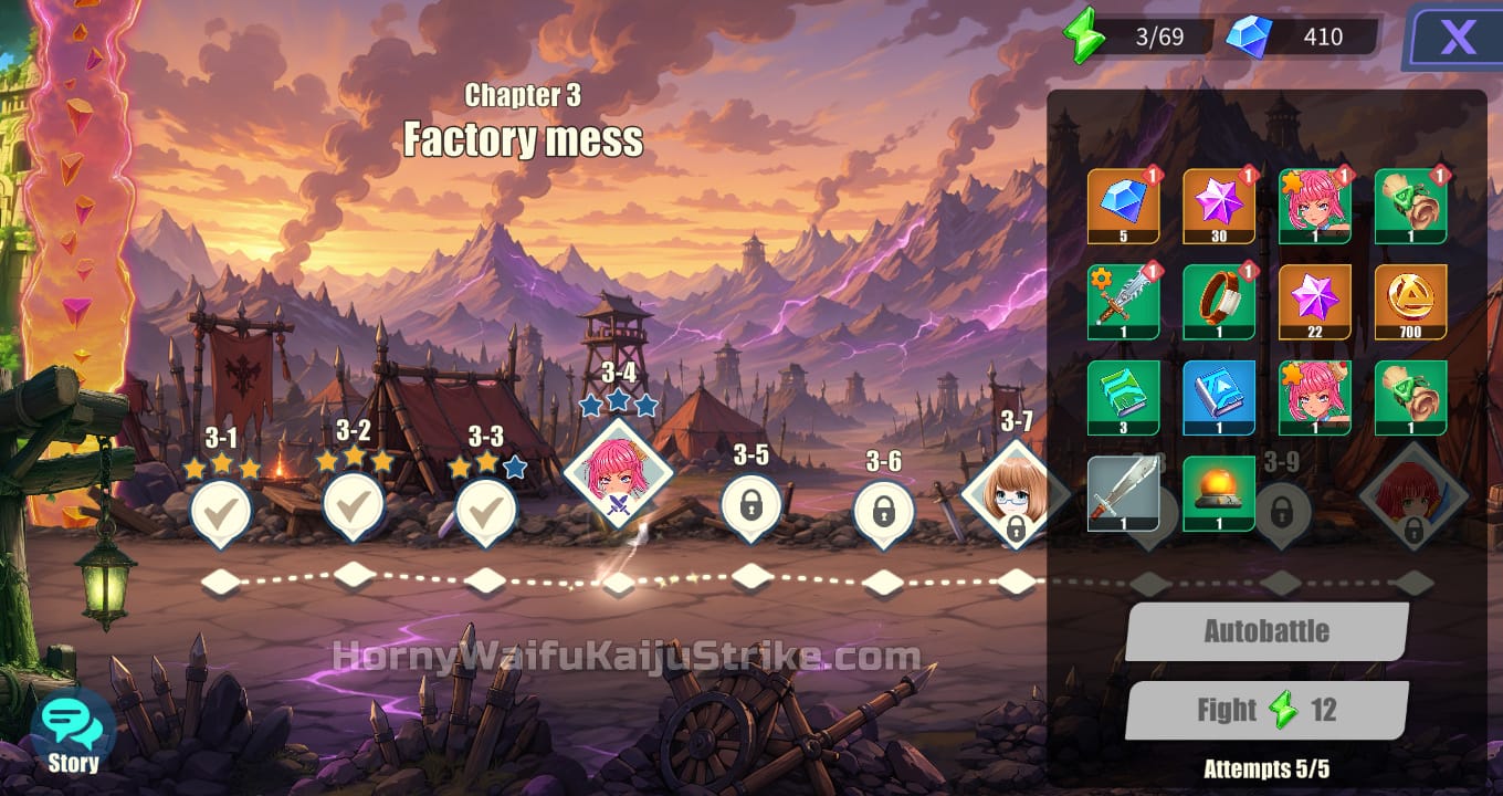 Campaign chapter map with unlockable story stages and rewards